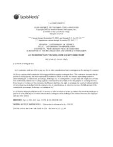 2 of 6 DOCUMENTS LEXIS DISTRICT OF COLUMBIA CODE ANNOTATED Copyright 2012 by Matthew Bender & Company, Inc., a member of the LexisNexis Group. All rights reserved. *** Current through September 19, 2012, and through D.C.