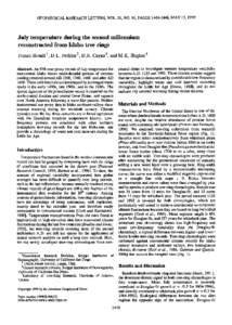 GEOPHYSICALRESEARCHLETTERS,VOL. 26, NO. 10,PAGES1445-1448,MAY 15, 1999  July temperature during the secondmillennium reconstructedfrom Idaho tree rings  Franco