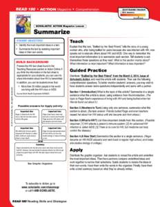 READ 180  • ACTION Magazine  •  Comprehension  Scaffolding Tracker ✓ Skill: Summarize ▲