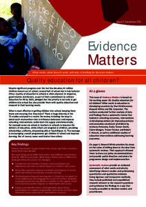 Issue 3: September[removed]Evidence Matters What works, what doesn’t work, and why: A briefing for decision-makers.