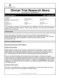 Clinical Trial Research News From the Office of Clinical Research Volume 9, Issue 4  July / August 2007