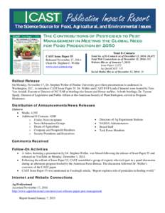 Publication Impacts Report  The Science Source for Food, Agricultural, and Environmental I ssues c  The Contributions of Pesticides to Pest