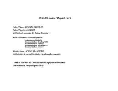 [removed]School Report Card  School Name: RUMMEL CREEK EL