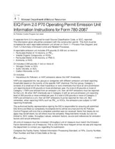 EIQ Form 2.0 P70 Operating Permit Emission Unit Information Instructions for Form[removed]Air Pollution Control Program fact sheet[removed]