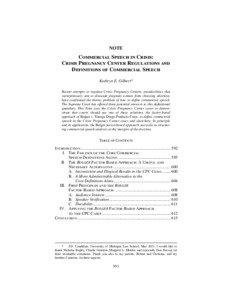 Commercial Speech in Crisis: Crisis Pregnancy Center Regulations and Definitions of Commercial Speech