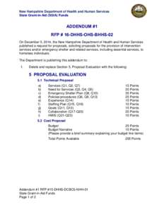 New Hampshire Department of Health and Human Services State Grant-in-Aid (SGIA) Funds ADDENDUM #1 RFP # 16-DHHS-OHS-BHHS-02 On December 5, 2014, the New Hampshire Department of Health and Human Services