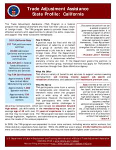 Trade Adjustment Assistance State Profile: California The Trade Adjustment Assistance (TAA) Program is a federal program that assists US workers who have lost their jobs as a result of foreign trade. The TAA program seek