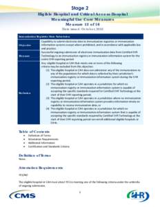 Eligible Hospital and Critical Access Hospital Meaningful Use Core Measures Measure 13 of 16, Stage 2, Immunization Registries Data Submission