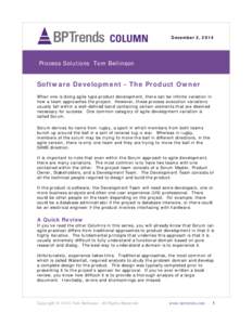 December 2, 2014  Process Solutions Tom Bellinson Software Development - The Product Owner When one is doing agile type product development, there can be infinite variation in
