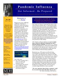 Pandemic Influenza: Get Informed ... Be Prepared May[removed]Minnesota Dept. of Health