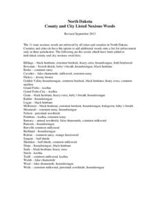 County and City Listed Noxious Weeds