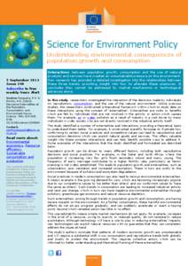 Understanding environmental consequences of population growth and consumption 5 September 2013 Issue 340 Subscribe to free