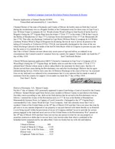 Southern Campaign American Revolution Pension Statements & Rosters Pension Application of Samuel Decker S35893 Transcribed and annotated by C. Leon Harris. VA