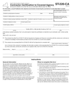 Form ST-220-CA:12/11:Contractor Certification to Covered Agency:ST220CA