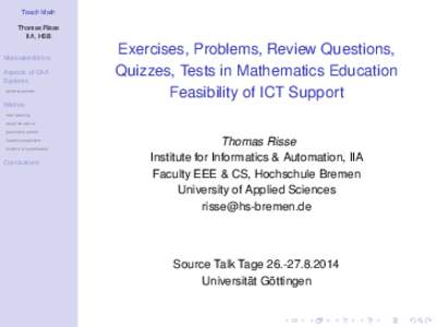 Teach Math Thomas Risse IIA, HSB Motivation&Intro Aspects of CAA Systems