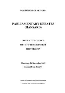 PARLIAMENT OF VICTORIA  PARLIAMENTARY DEBATES (HANSARD)  LEGISLATIVE COUNCIL