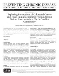 VOLUME 8: NO. 6, A##  NOVEMBER 2011 ORIGINAL RESEARCH  Exploring Perceptions of Colorectal Cancer