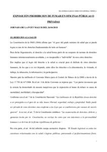 DR. ESTEBAN KADIÁN -DIRECCIÓN GENERAL JURÍDICA  EXPOSICIÓN PROHIBICION DE FUMAR EN OFICINAS PÚBLICAS O PRIVADAS JORNADA DE LA PCET MALUR DEL