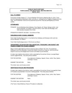 Page 1 of 3  TOWN OF SOUTH BETHANY TOWN COUNCIL ORGANIZATIONAL MEETING MINUTES MAY31, 2014 CALL TO ORDER