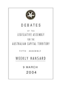 DEBATES OF THE LEGISLATIVE ASSEMBLY FOR THE