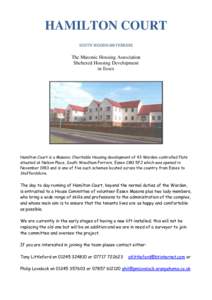 HAMILTON COURT SOUTH WOODHAM FERRERS The Masonic Housing Association Sheltered Housing Development in Essex