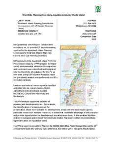 West Side Planning Inventory, Aquidneck Island, Rhode Island CLIENT NAME Aquidneck Island Planning Commission