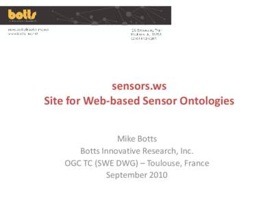 sensors.ws Site for Web-based Sensor Ontologies Mike Botts Botts Innovative Research, Inc. OGC TC (SWE DWG) – Toulouse, France September 2010