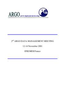 2nd ARGO DATA MANAGEMENT MEETING[removed]November 2001 IFREMER/France -