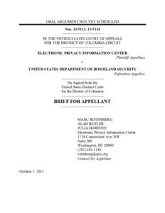 ORAL ARGUMENT NOT YET SCHEDULED Nos[removed], [removed]IN THE UNITED STATES COURT OF APPEALS FOR THE DISTRICT OF COLUMBIA CIRCUIT ELECTRONIC PRIVACY INFORMATION CENTER Plaintiff-Appellant,