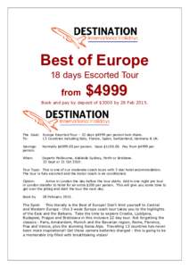 Best of Europe 18 days Escorted Tour from $4999
