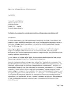 Open letter to Canada’s Minister of the Environment  April 9, 2014 Honourable Leona Aglukkaq Minister of the Environment