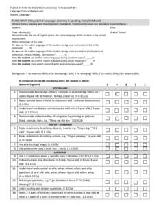 PLEASE RETURN TO THE SPEECH LANGUAGE PATHOLOGIST BY: Language/Cultural Background: Native Language:  TEAM INPUT: Bilingual Oral Language: Listening & Speaking (Early Childhood)