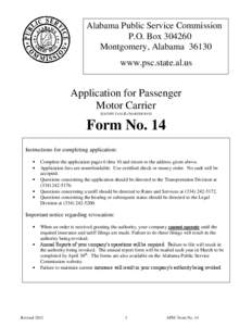 Alabama Public Service Commission P.O. Box[removed]Montgomery, Alabama[removed]www.psc.state.al.us  Application for Passenger