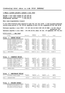 Závěrečný účet obce za rokNÁVRH/ 1.Údaje o plnění příjmů a výdajů v roce 2014 Příjmy v roce 2014 celkem,65 Výdaje v roce 2014 celkem,99 Hospodářský výsledek,57