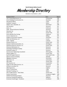 North Dakota Safety Council  Membership Directory Members as of October 1, 2014 Company Name 24/7 Contracting Services LLC