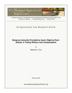 Legal terms / Nuisance / Regulatory taking / Pennsylvania Coal Co. v. Mahon / Easement / Lucas v. South Carolina Coastal Council / Adverse possession / Right-to-farm laws / Nollan v. California Coastal Commission / Law / Real property law / Tort law