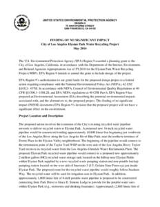 UNITED STATES ENVIRONMENTAL PROTECTION AGENCY REGION 9 75 HAWTHORNE STREET SAN FRANCISCO, CA[removed]FINDING OF NO SIGNIFICANT IMPACT