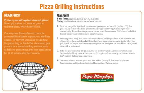 Pizza Grilling Instructions READ FIRST Protect yourself against charred pizza! Burnt pizza does not taste as good as unburnt pizza. We’re here to help. Our trays are flammable and must be