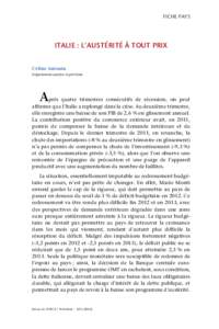 FICHE PAYS  ITALIE : L’AUSTÉRITÉ À TOUT PRIX Céline Antonin Département analyse et prévision