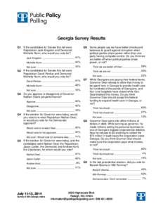 Georgia Survey Results Q1 If the candidates for Senate this fall were Republican Jack Kingston and Democrat Michelle Nunn, who would you vote for?