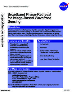 wavefront sensing portfolio  National Aeronautics and Space Administration Broadband Phase-Retrieval for Image-Based Wavefront