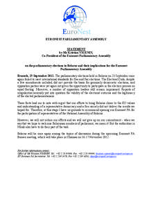 EURONEST PARLIAMENTARY ASSEMBLY STATEMENT by Mr Kristian VIGENIN, Co-President of the Euronest Parliamentary Assembly on the parliamentary elections in Belarus and their implications for the Euronest Parliamentary Assemb