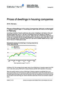 HousingPrices of dwellings in housing companies 2014, February  Prices of dwellings in housing companies almost unchanged