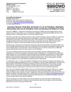 Secretary Newson Visits New Job Center in Lac du Flambeau, Highlights Partnership with Lac du Flambeau Tribe, Connecting Job Seekers to Jobs