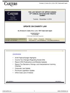 THE 2016 ANNUAL CHURCH & CHARITY LAW™ SEMINAR  Mississauga – November 10, 2016