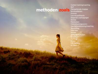 methoden zoals  Context training/coaching NLP Transactionele Analyse Kernkwaliteiten