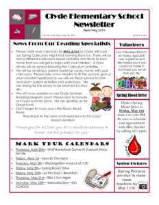 Clyde Elementary School Newsletter April/MayOld Clyde Road, Clyde, NCNews From Our Reading Specialists