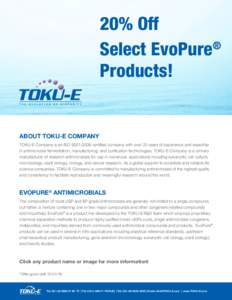20% Off ® Select EvoPure Products!  ABOUT TOKU-E COMPANY
