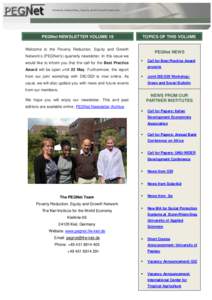 PEGNet NEWSLETTER VOLUME 18  TOPICS OF THIS VOLUME Welcome to the Poverty Reduction, Equity and Growth