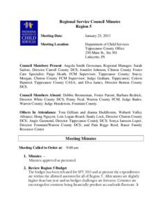 Regional Service Council Minutes Region 5 Meeting Date: January 25, 2013